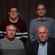 Adrian Goodyear and Gary Webster, [front row] and Richard Warwick and Steve Nicholls, were haemophiliacs who attended the Lord Mayor Treloar School in the 1970s and 1980s