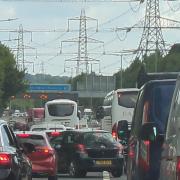 A driver was taken to hospital yesterday after crashing a lorry into the central reservation of the M3.