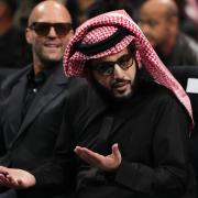 Turki Alalshikh and actor Jason Statham (left) at the Kingdom Arena in Riyadh, Saudi Arabia.