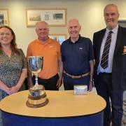 Pictured left to right – Aileen Simpson (Brokenhurst Manor captain), Alan Mew, Idris Vernall and Hampshire Golf president David Wheeler.