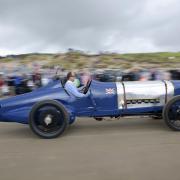 Don Wales at the wheel of Sunbeam 350hp at Pendine in 2015