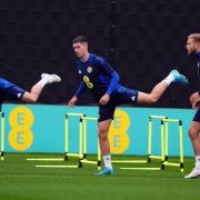 Scotland's Max Johnston (centre) during a training session at Lesser Hampden, Glasgow.