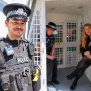 L-R: PC Dominic Evans, PC Katie Pack, PCC Donna Jones in Commercial Road, Portsmouth