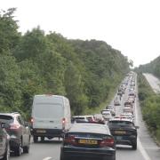 Traffic on the A31 last night as queues enter second day