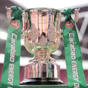 A general view of the Carabao Cup Trophy ahead of the 2025 Carabao Cup final at Wembley Stadium, London.