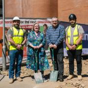 Breaking ground at Mayflower Theatre are of Leader of Southampton City Council Councillor Lorna Fielker with Mayflower’s Chief Executive Michael Ockwell alongside Aiden Walsh and Dave Dimmock from contractors GF Holding.