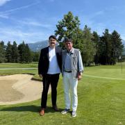 Saints owner Dragan Solak pictured with the Daily Echo's senior sports reporter, Alfie House
