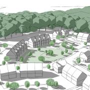 Mock-ups of 150 new homes at land at Denham's Corner in Horton Heath.