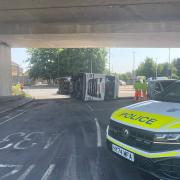 The lorry flipped on the Redbridge Roundabout