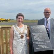 Mayor of Fareham and Leader of FBC at the Commemorative Stone at Daedalus