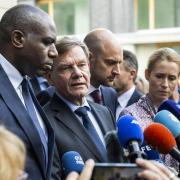 Foreign Secretary David Lammy, left, with European colleagues speak to the media after an Iran-EU nuclear meeting, in Geneva (Martial Trezzini/Keystone via AP)