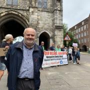 Ted Hill, Hamble resident and businessman, protesting at Hampshire County Council against the proposed quarry. Image: LDR