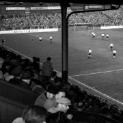 Hospital Broadcasting Association very first radio broadcast from the Dell in October 1952. Leslie Sullivan, chairman of the Toc H branch, pictured commentating (seen in the far left of the Photo) on the match between Saints and Doncaster Rovers.