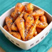 Carrots with grain mustard and maple syrup