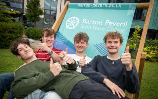 Students at Barton Peveril Sixth Form celebrate their results