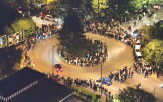 Huge crowds gathered as part of the car meet on Saturday night