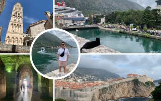 Clockwise from top left: Split's cathedral; Kotor with the Bolette in the background; Dubrovnik's old town and the dungeons of Split's Roman palace. Inset: me on Our Lady of the Rocks in Montenegro