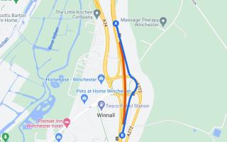 Map showing the closure of the M3 Southbound at Junction 9