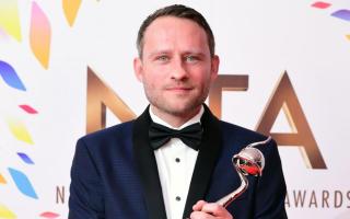 Coronation Street actor Peter Ash picking up his National Television Award