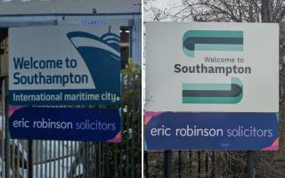 The old and new Welcome to Southampton signs side by side.