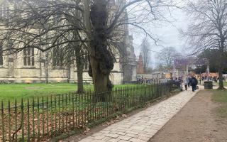 The fencing outside Winchester Cathedral on December 16, by which time the sign had already been removed