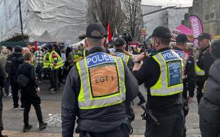 A heavy police presence separated Ukip and anti-racism protests, where a 15-year-old was arrested.