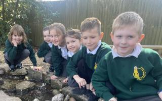 KS1 pupils in the school’s Psalm 23 garden