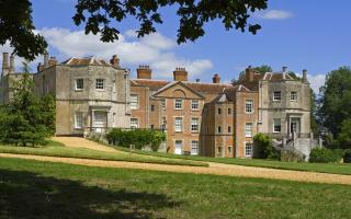 The south front of Mottisfont, near Romsey, Hampshire with the parterre garden.
