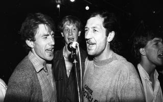 Saints recording their FA Cup song at Fret Music in 1984.