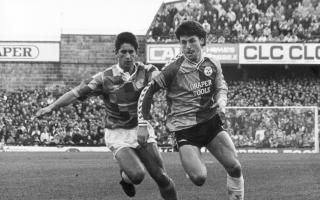 Saints v Derby  28/11/87Wide men Andy Townsend and Nigel Callaghan in a contest for supremacy out on the left wing