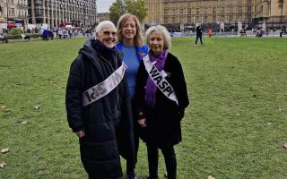 Liz Jarvis MP, centre, joined Solent WASPI members in a protest outside Parliament in November.