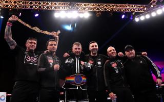 Lewis Edmondson (centre) celebrates following victory against Oluwatosin Kejawa in the Commonwealth Boxing Council Light heavyweight bout at the BIC, Bournemouth. Picture date: Saturday March 1, 2025. PA Photo. See PA story BOXING Bournemouth. Photo