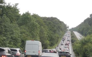 Traffic on the A31 last night as queues enter second day
