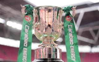 A general view of the Carabao Cup Trophy ahead of the 2025 Carabao Cup final at Wembley Stadium, London.