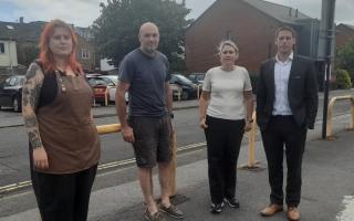 From left to right: Hannah Mary from Happy Bean Coffee Bar, Simon Beer from Bridge Gallery, Caroline French from W. J. French & Son, and Jonathan Clegg from Hunters Estate Agents